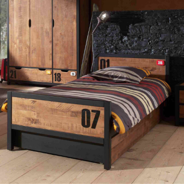 Kinderbett Alex 90x200cm mit Bettkasten - braun/schwarz