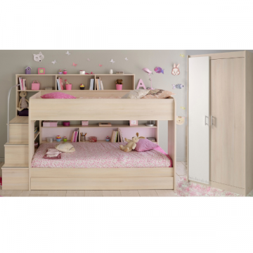 Kinderzimmer-Set Bibop | Etagenbett, Bett-Schubladen-Set, zweitüriger Kleiderschrank