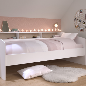 Kinderbett Sleep 90x200cm mit Stauraum - weiß/Eiche Dekor