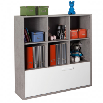 Bücherregal Mipsy 120cm mit Schublade - Hochglanz weiß/Betonoptik