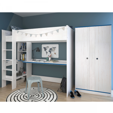 Smoozy Kinderzimmer-Set | Hochbett und Kleiderschrank | Weiß