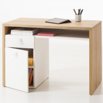Globo Schreibtisch | 110 x 60,2 x 76,7 cm | Weiß Hochglanz / Artisan Oak Design