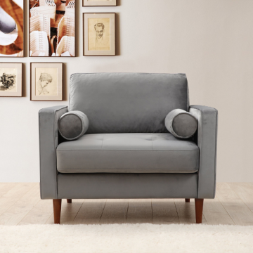 Artie Wing Chair | Gestell aus Buche | Stoff aus Polyester | Beine aus Walnussholz | Hellgrau