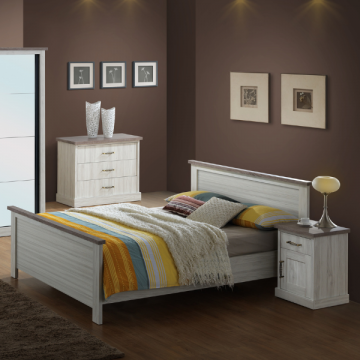 Schlafzimmer Emily: Bett 160x200cm, Nachttisch, Kommode - Eiche grau