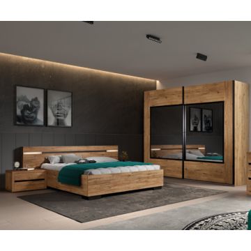 Schlafzimmer Anelia: Bett 140x200, Nachttisch, Kleiderschrank - Eiche