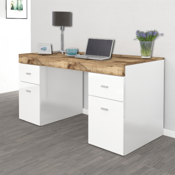 Schreibtisch Sien 130 cm-Hochglanz-weiß/ Ahorn