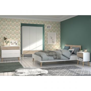 Schlafzimmerset Hardy | Doppelbett, Kleiderschrank, Kommode, Nachttisch | Oak White Design