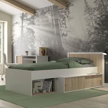 Einzelbett mit Stauraum Zouma | 90 x 200 cm | Design Blonde Oak
