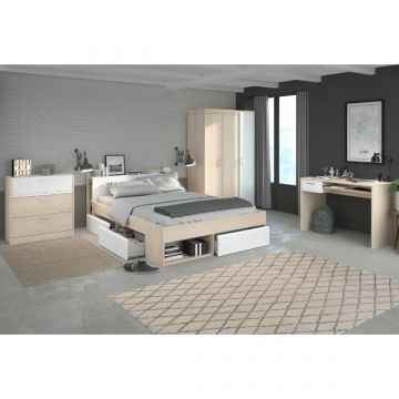 Schlafzimmer-Set Most | Doppelbett mit Stauraum, Kleiderschrank, Schreibtisch, Kommode