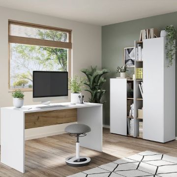 Büro-Set Yannai | Schreibtisch, mittlerer und großer Aktenschrank | Oak White Design