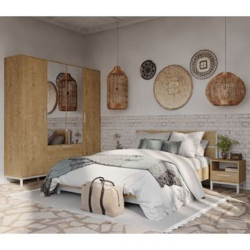 Schlafzimmerset Craft | Doppelbett, Nachttische, Kleiderschrank | Braun