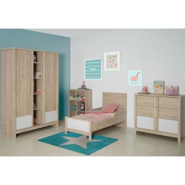 Kinderzimmerset Otto | Verstellbares Bett, Kleiderschrank, Kommode und Bücherregal | Kastanienholzdesign
