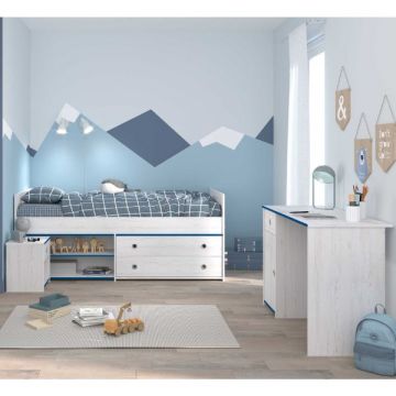 Kinderzimmer-Set Smoozy | Kabinenbett, Schreibtisch und Nachttisch | Weiß