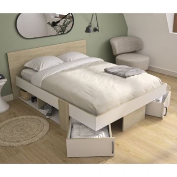 Doppelbett mit Stauraumschubladen Swivel | 160 x 194 x 80 cm | Eiche Blond Design