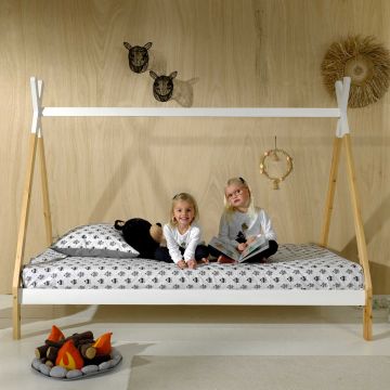 Tipi-Bett 90 x 200cm hoch Massivholz - weiß/Kieferholz