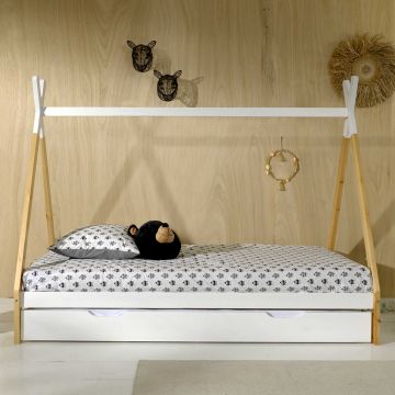 Tipi-Bett 90 x 200cm mit Bettkasten - weiß