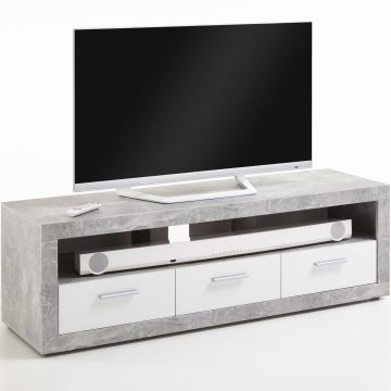 Fernsehmöbel Turbo 152cm mit 3 Schubladen - Beton/Hochglanz-weiß
