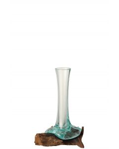 Vase auf fuß hoch gamal holz/recycelt glas naturell/transparent small