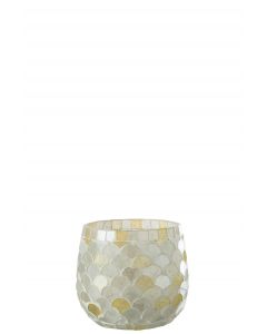 Teelichthalter mosaik glas weiß/hell gelb small