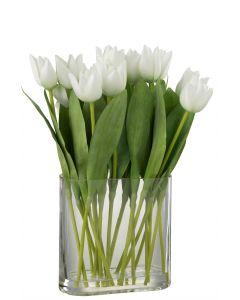 Tulpen in vase oval plastik glas weiß