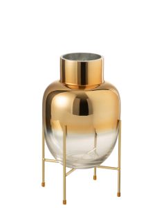 Vase zylinder+fuß glas durchsichtig/gold small