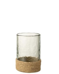 Vase korb glas/jute transparent large