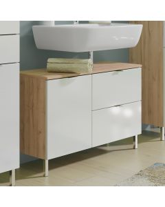 Waschbeckenschrank Mauro 80cm mit 2 Türen und Schublade - Eiche/Weiß