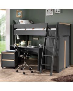 Hochbett London 90x200 mit Kleiderschrank, Schreibtisch und Schubladenblock - anthrazit