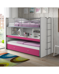 Hochbett Bonny 80 mit Schreibtisch und Bettkasten - pink
