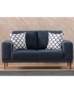 Stilvolles 2-Sitz-Sofa mit Buchenholzrahmen und dunkelblauem Polyester-Leinen-Stoff